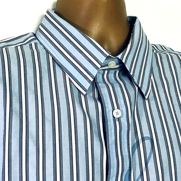 Sean John Shirt RARE SJ Spell-Out Blue Stripe French Cuff XXL Mens Y2K Hip Hop - Picture 5 of 11